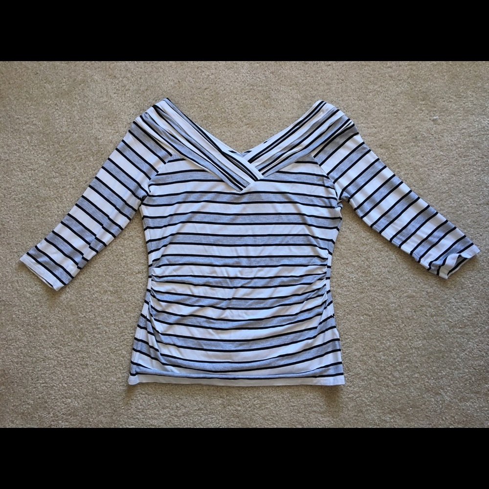 White, black, Grey poly/spand off shoulder top. M